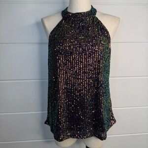 Cable & Gauge XL Multicolor Rainbow Sequins Halter Top Tank All Over Sequin‎ NEW